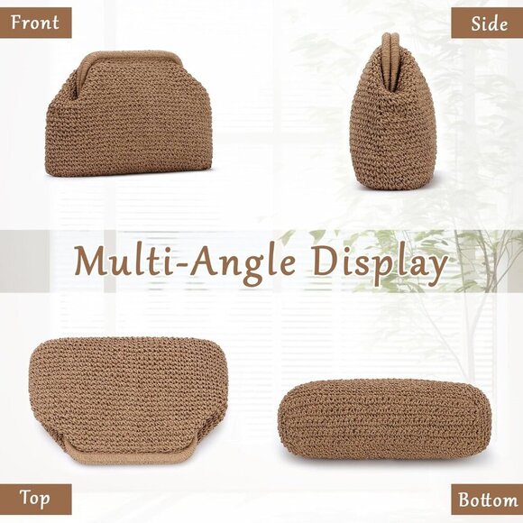 Dumpling Shape Wicker Handbag with Kiss Lock - Lightweight Summer Essential - Picture 4 of 7